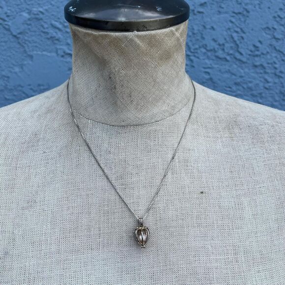 Sterling Silver Caged Pearl Necklace Love Jewelry Lucas Lameth - Picture 8 of 9